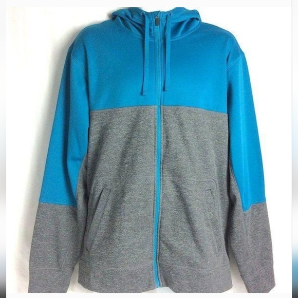 Champion Hoodie Fleece Jacket Gray and Blue Full Zip Pocket Men's Large - Picture 2 of 10